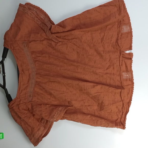 Old Navy Lacey Button Up Blouse Women ‘s Medium Orange Stitch - Picture 7 of 11